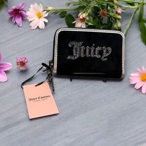 Juicy Couture NWT! Double Zip Black Wallet with Rhinestone Logo